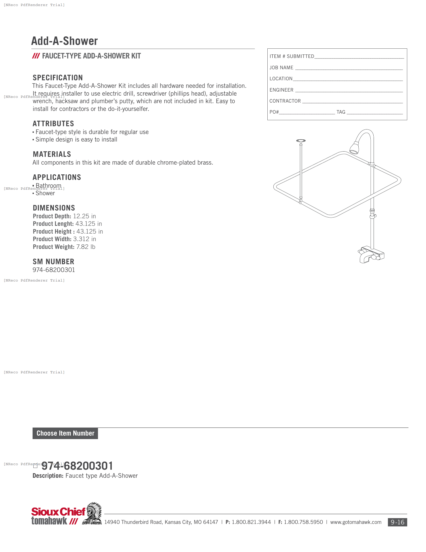 974-68200301 - ADD-A-SHOWER WITH CURTAIN ROD - SPEC SHEET.PDF Specification Document
